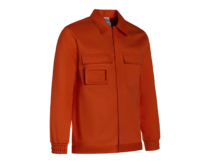 After: an orange work jacket on white, with the mannequin removed